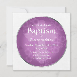 Floral Watermark Amethyst Baptism Invitations