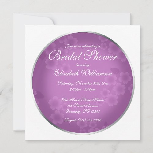 Floral Watermark Amethyst Bridal Shower Invitation