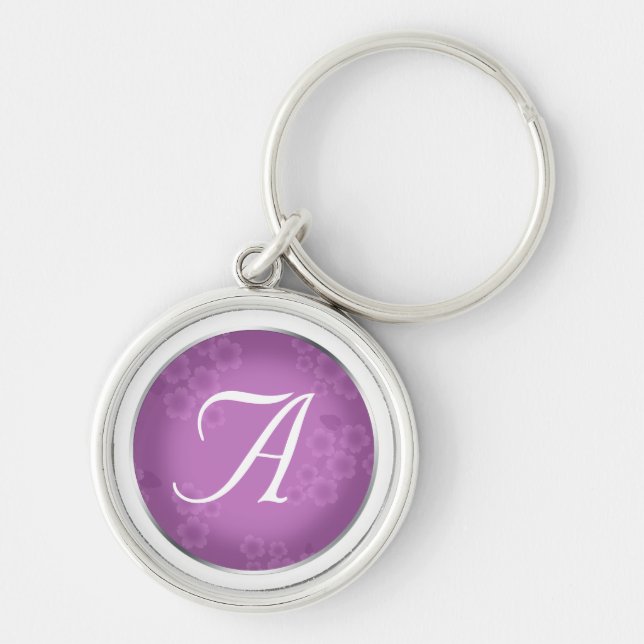 Floral Watermark Amethyst Monogram Keychain (Front)