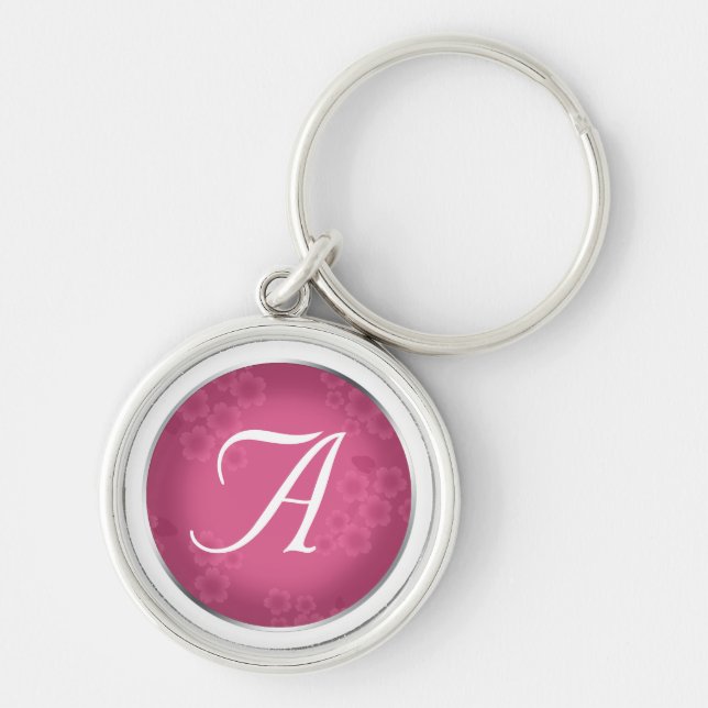 Floral Watermark Fuchsia Monogram Keychain (Front)