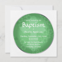 Floral Watermark Jade Green Baptism Invitations