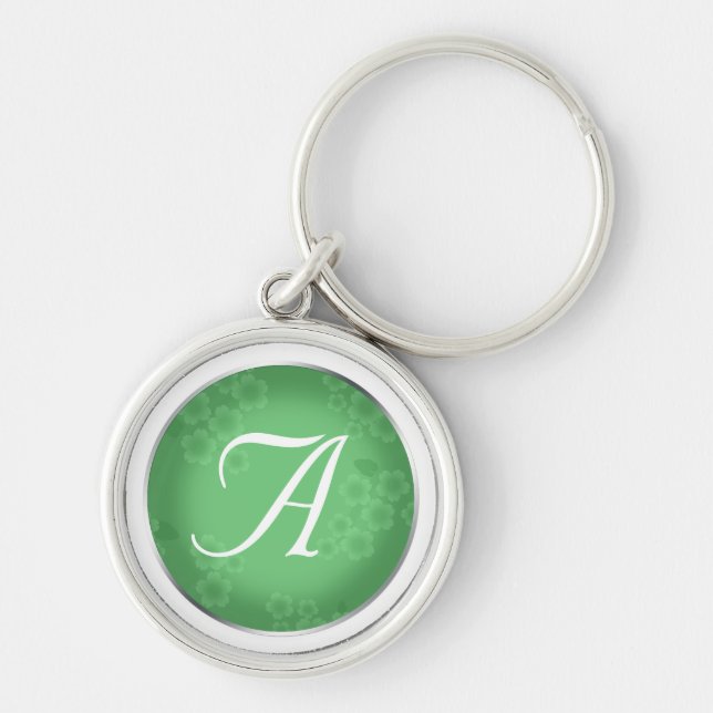 Floral Watermark Jade Green Monogram Keychain (Front)