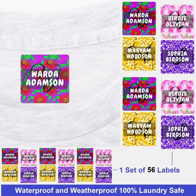 Floral Waterproof Tags for Girls - Name Clothing  Labels (cute name labels for girls
)