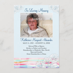 Floral Waves Blue Memorial Notice Invitation