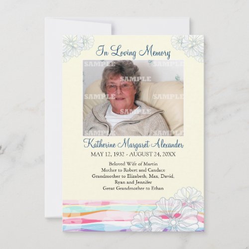 Floral Waves Memorial Notice Invitation