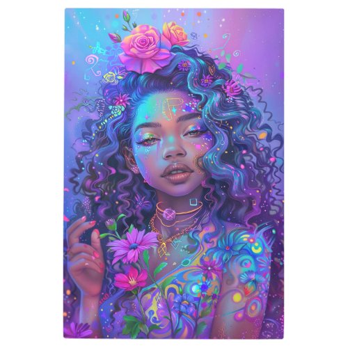  Floral Wavy Hair  Woman SC4 Esoteric Goddess  Metal Print