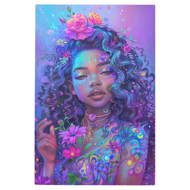 *~* Floral Wavy Hair  Woman SC4 Esoteric Goddess  Metal Print (Front)
