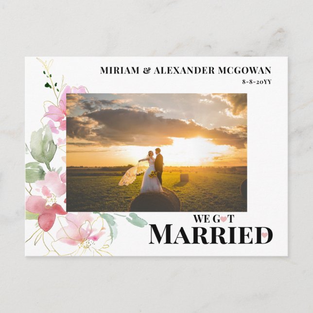 Floral We got married Wedding announcement  Postcard (Front)