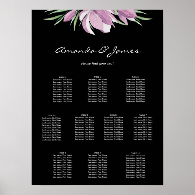 Floral Wedding 10 Table Seating Chart (Front)