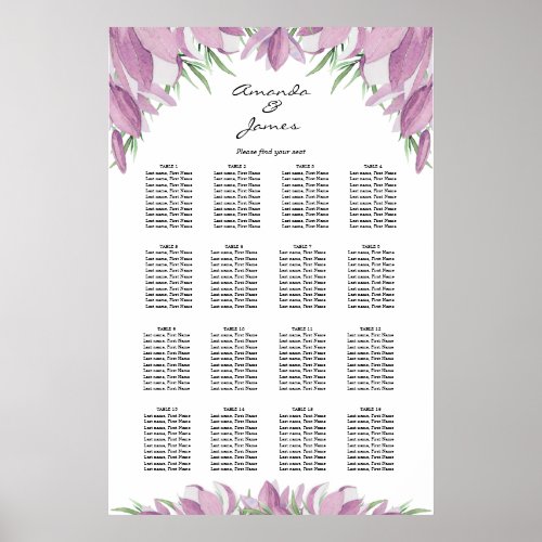Floral Wedding 16 Table Seating Chart