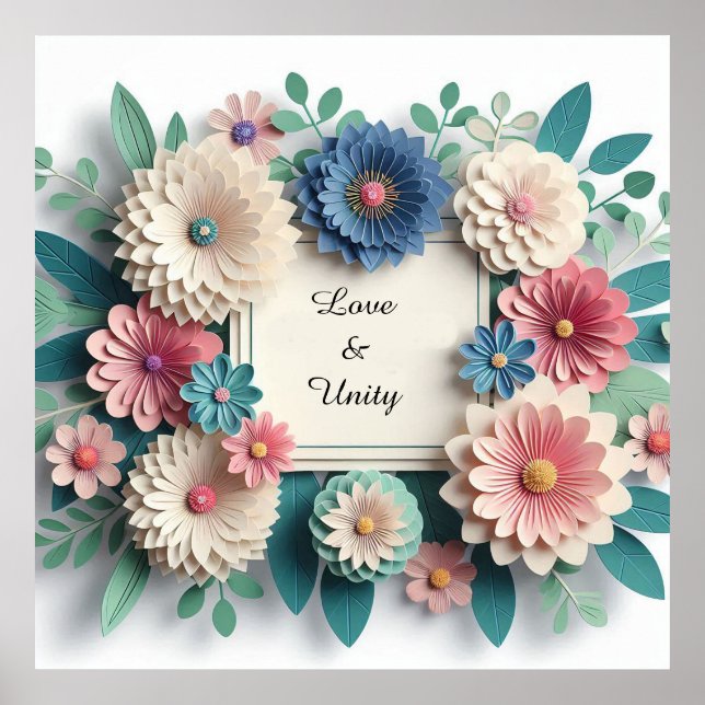 Floral wedding 3D Paper Flowers Floral Frame 🌸🎨✨ Poster (Front)