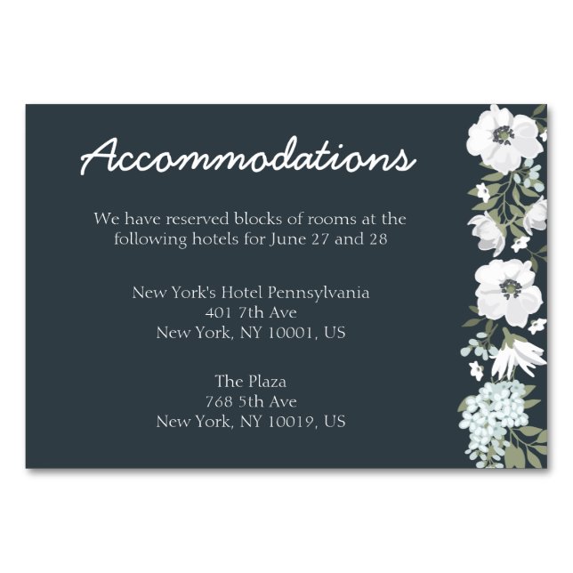 Floral Wedding Accommodation Cards (Front)