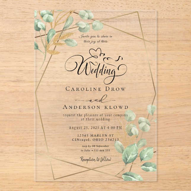 Floral Wedding Acrylic Invitations (Front)