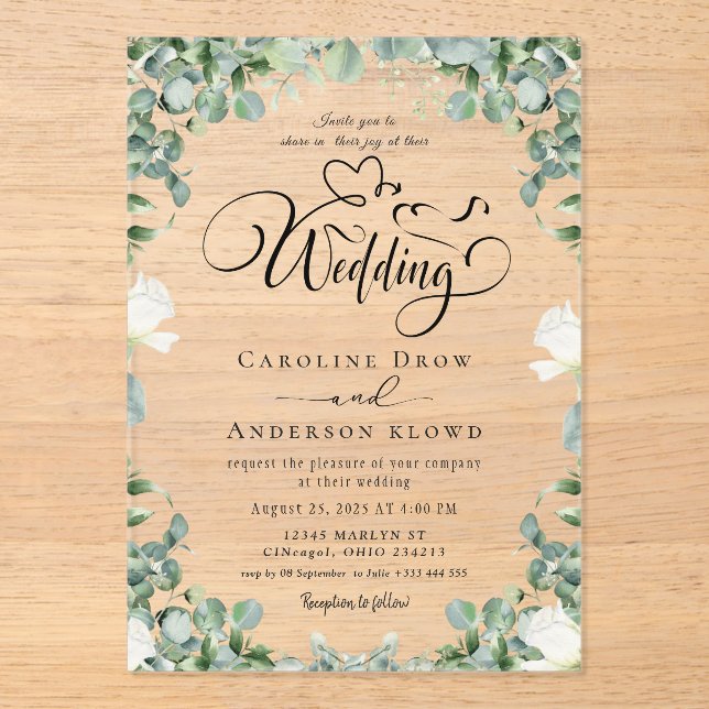 Floral Wedding Acrylic Invitations (Front)
