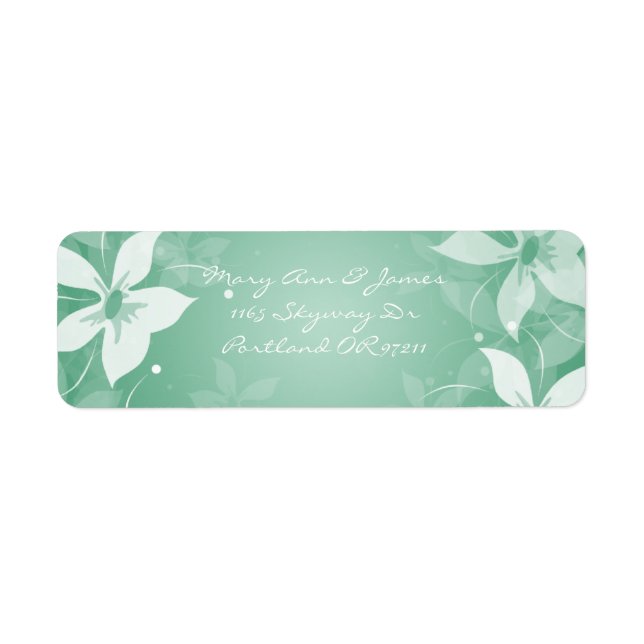 Floral Wedding Address Exotic Blooms Mint Green Label (Front)