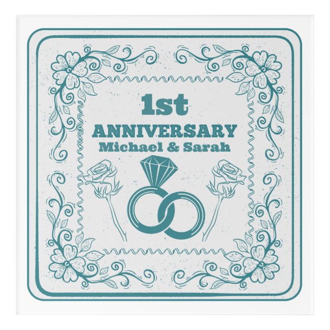 Floral wedding Anniversary Customizable year Acrylic Print (Front)