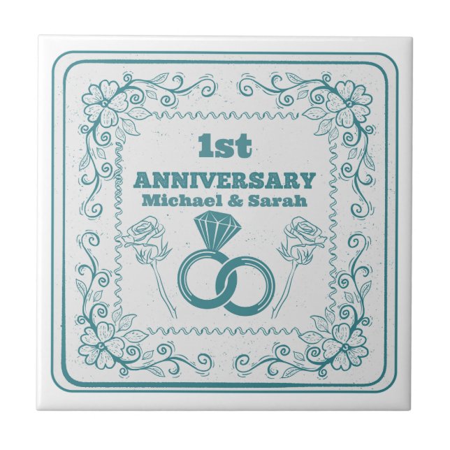 Floral wedding Anniversary Customizable year Ceramic Tile (Front)