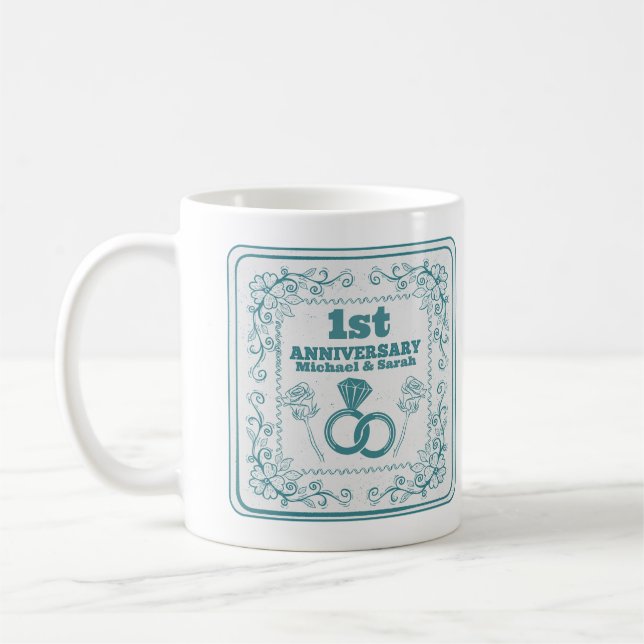 Floral wedding Anniversary Customizable year Coffee Mug (Left)