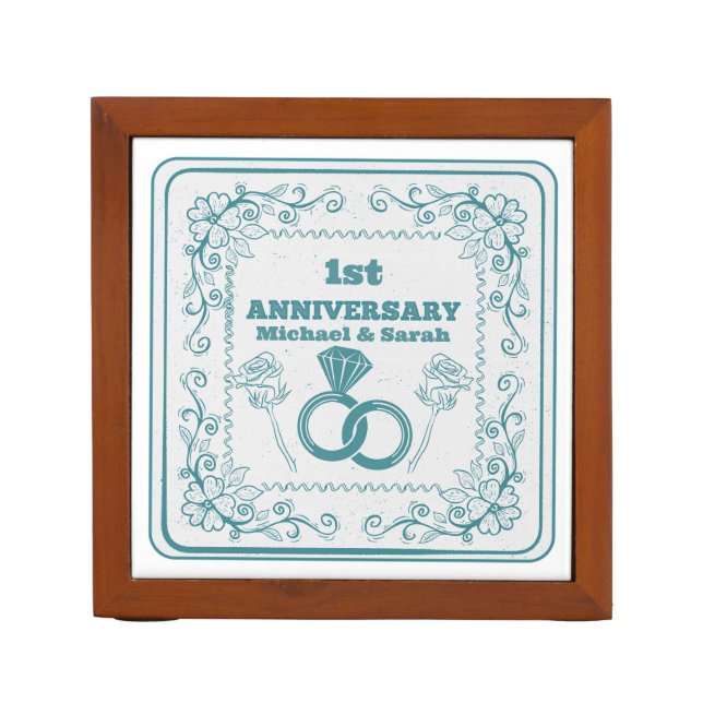 Floral wedding Anniversary Customizable year Desk Organizer (Front)