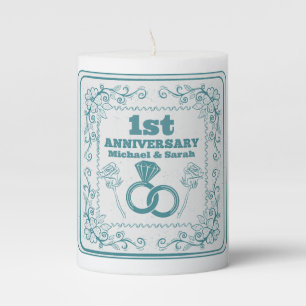 Floral wedding Anniversary Customizable year Pillar Candle