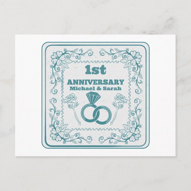 Floral wedding Anniversary Customizable year Postcard (Front)
