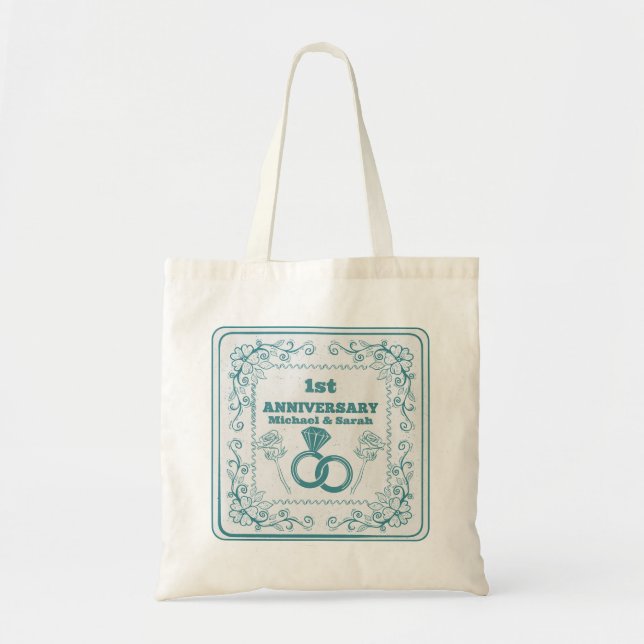 Floral wedding Anniversary Customizable year Tote Bag (Front)