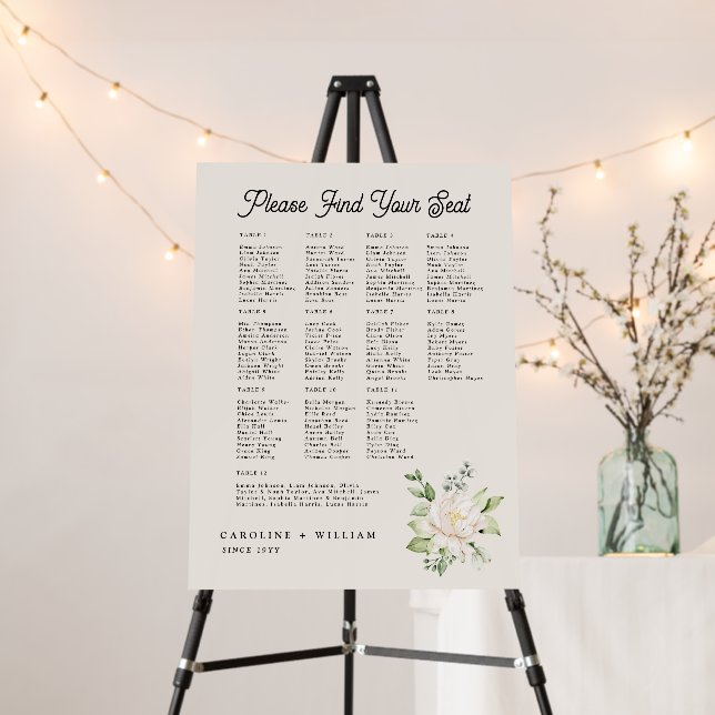 Floral Wedding Anniversary Seating Chart 18x24 Foam Board (In Situ (Stand))