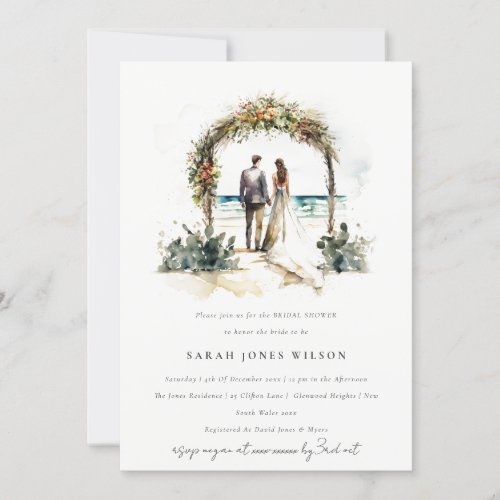 Floral Wedding Arch Beach Seascape Bridal Shower Invitation