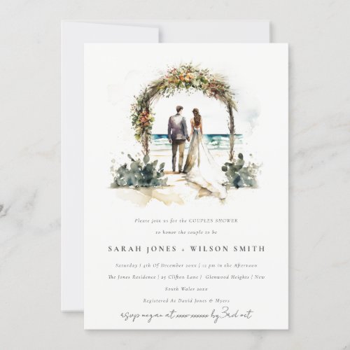 Floral Wedding Arch Beach Seascape Couples Shower Invitation
