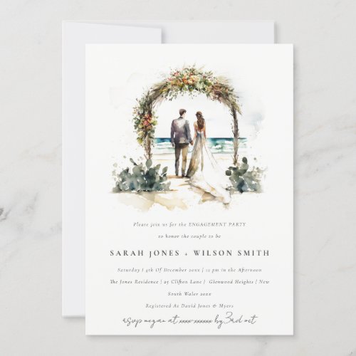 Floral Wedding Arch Beach Seascape Engagement Invitation