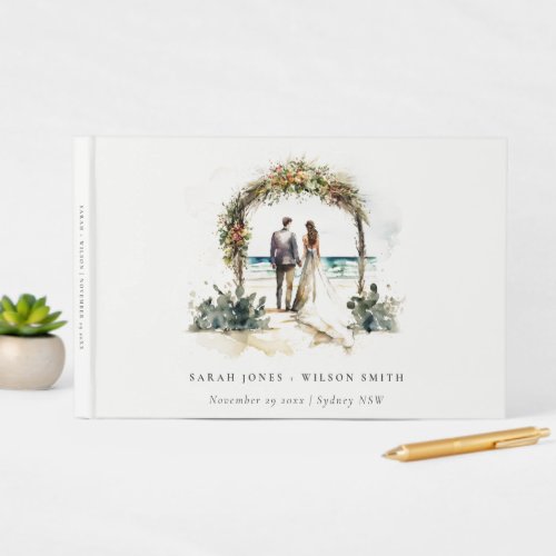 Floral Wedding Arch Coastal Beach Seascape Wedding Guest Book