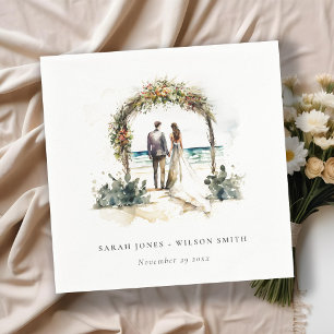 Floral Wedding Arch Coastal Beach Seascape Wedding Napkins