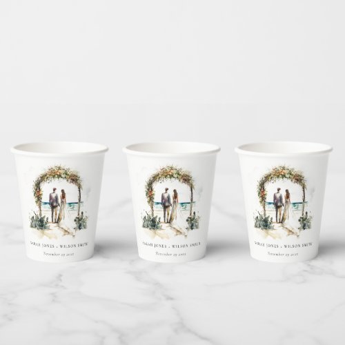 Floral Wedding Arch Coastal Beach Seascape Wedding Paper Cups