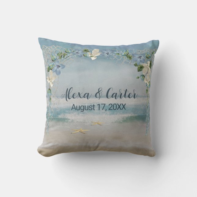 Floral Wedding Arch with Custom Name Throw Pillow (Front)