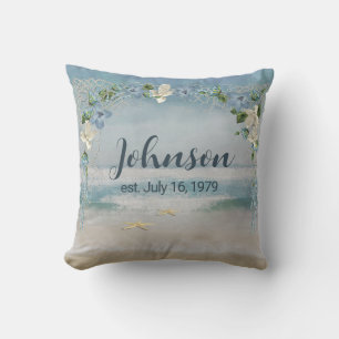 Floral Wedding Arch with Custom Name Throw Pillow
