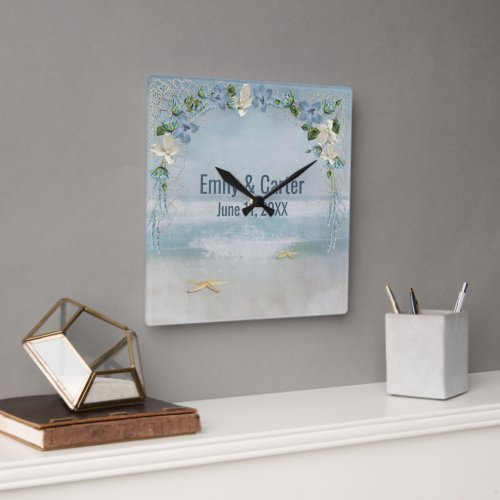 Floral Wedding Arch with Nautical Net Square Wall Clock