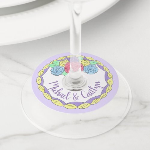 Floral Wedding Birthday Party Cake Frosting Roses Wine Glass Tag