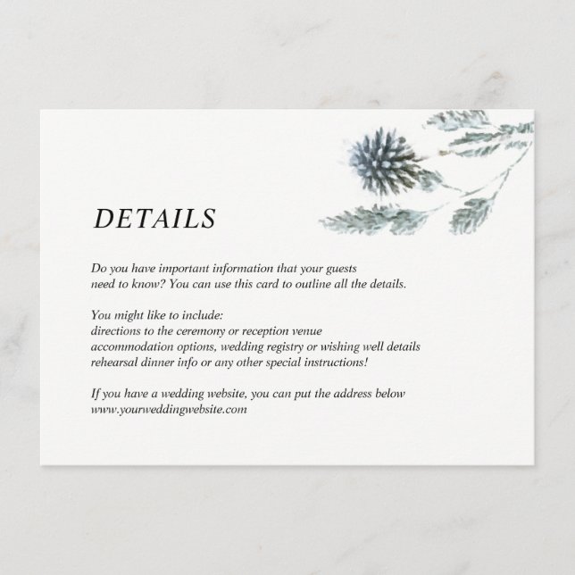 Floral Wedding Blue Thistle and Eucalyptus Details Enclosure Card (Front)
