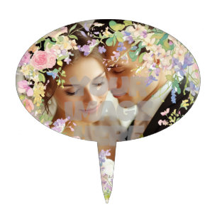 Floral Wedding Border Customizable Image Cake Topper