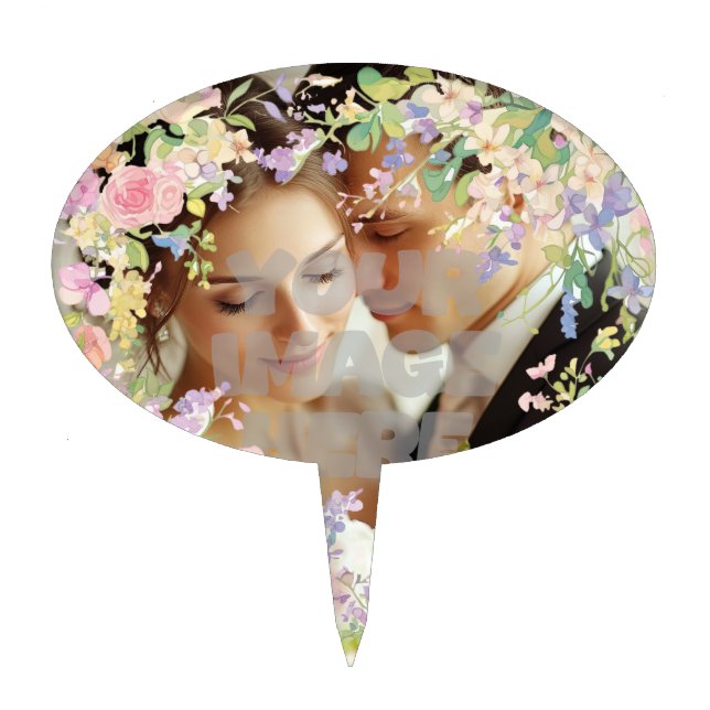 Floral Wedding Border Customizable Image Cake Topper (Front)