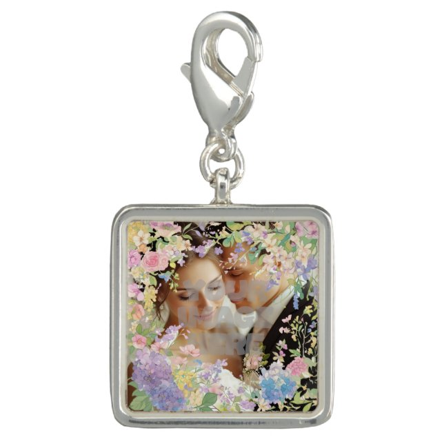 Floral Wedding Border Customizable Image Charm (Front)