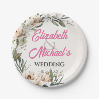 Floral Wedding Botanical Sketch Drawing Customize Paper Plates