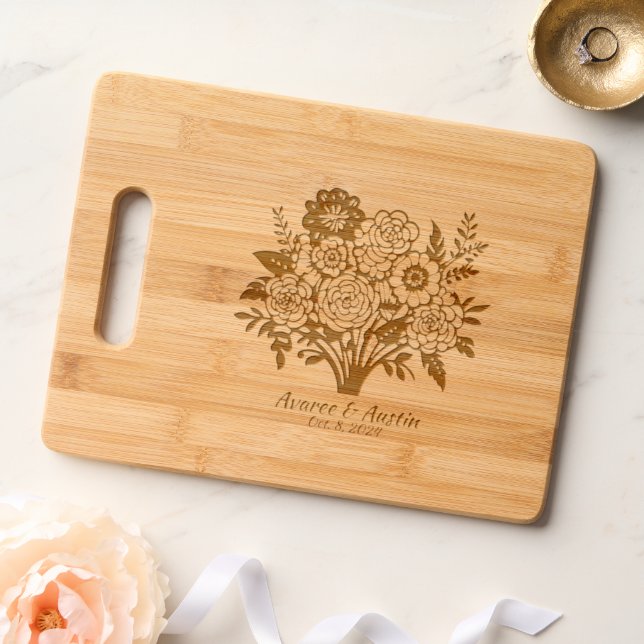 Floral Wedding Bouquet Personalized Engraved Cutting Board (Wedding)
