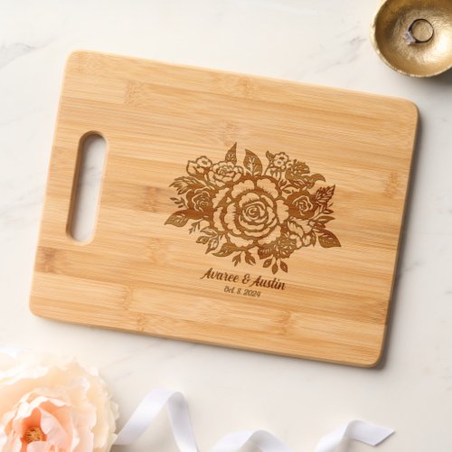Floral Wedding Bouquet Roses Personalized Cutting Board
