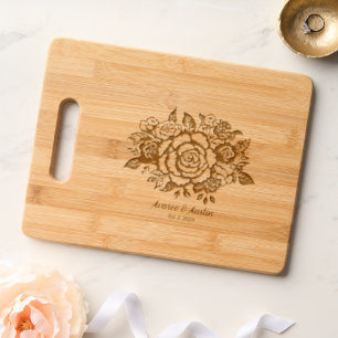 Floral Wedding Bouquet Roses Personalized Engraved Cutting Board