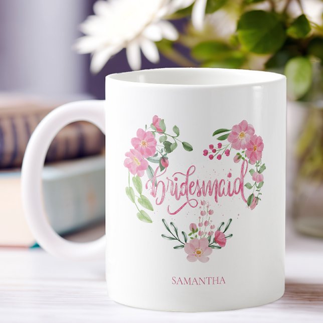 Floral Wedding Bridesmaid Coffee Mug (Personalized Name Bridesmaid Coffee Mug)