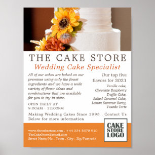 Floral Wedding Cake, Cakery/Cake Store Advertising Poster