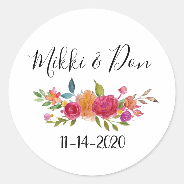 Floral Wedding Classic Round Sticker (Front)
