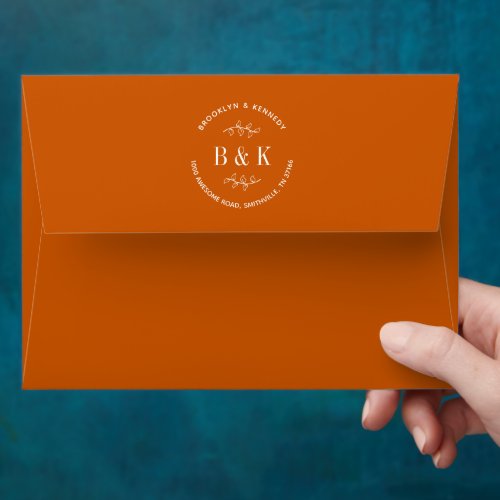 Floral Wedding Couple Burnt Orange Return Address Envelope