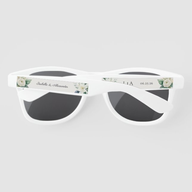 Floral Wedding Couple Names Elegant Personalized Sunglasses (Back)